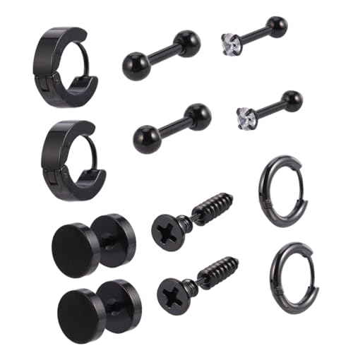 Ipetboom 6 Paare Punk Ohrstecker aus Schwarze Ohrclips Langlebig Unisex Schmuck für Damen und Herren Hautfreundlich Vielseitig für Alltag und Party von Ipetboom