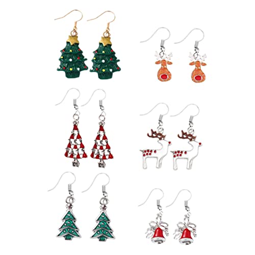 Ipetboom 6 Paare Weihnachtsohrringe mit Schneeflocke Glöckchen und Weihnachtsbaum Festliche Ohrhänger für Damen für Xmas Party und Winterfeier Zufälliger Stil von Ipetboom