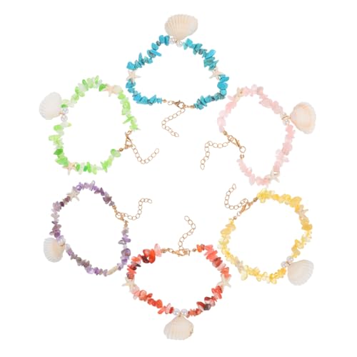 Ipetboom 6 Stück Boho Fußkettchen Verstellbare Damen Knöchel Armbänder Natürliche Steine Muschel Perlen Strand Schmuck Sommer Surfer Stil Für Mädchen von Ipetboom