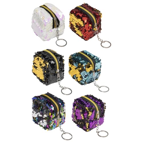 Ipetboom 6 Stück Mini Münzbörsen mit Pailletten Würfelförmig Kompakt Vielseitig Nutzbar Kleine Geldbeutel mit Reißverschluss Farben Praktische Damen Coin Bag für Kleingeld und Kleine von Ipetboom