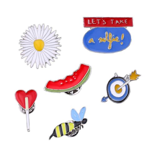 Ipetboom 6 Stück Niedliche Cartoon Broschen mit Biene Blume Herz und Wassermelone Leichte Legierungs Anstecknadeln für Damen Vielseitig für Kleidung Taschen Rucksäcke und Schals von Ipetboom