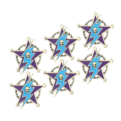 Ipetboom 6 Stück Retro Fünf-punkte-stern Anstecknadeln für Herren Vintage Metallbroschen mit Totenkopf-design Sicherer Verschluss Vielseitig für Anzüge Jacken Rucksäcke Halloween Accessoire von Ipetboom