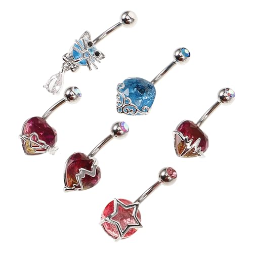 Ipetboom 6 Stück Teiliges Bauchnabelpiercing aus Chirurgenstahl mit Strahlenden Kristallelementen Langer Stablänge Modischem Körperschmuck für Damen und Herren Vielseitig Kombinierbar und von Ipetboom