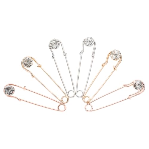 Ipetboom 6 Stück Teiliges Glänzende Strass Broschen Anstecknadeln für Damen Sweater Cardigan Kleidungsstücke Modische Metall Pins in Gold Roségold und Weiß Vielseitig für Pullover und von Ipetboom
