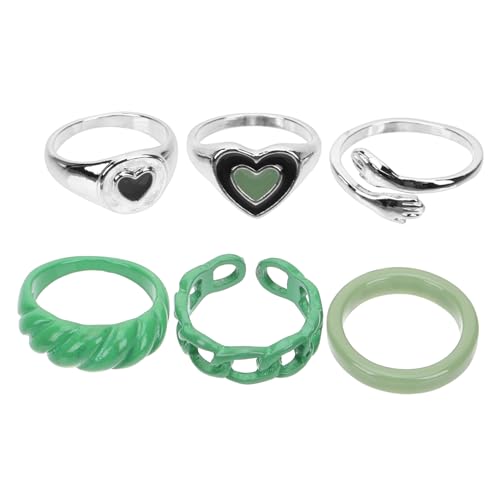 Ipetboom 6stücke Hohlringe Aus Grüne Sommerringe Kreative Damen-fingerringe Trendiger Schmuck Für Frauen Fingerdekoration Mit Herzmotiv von Ipetboom