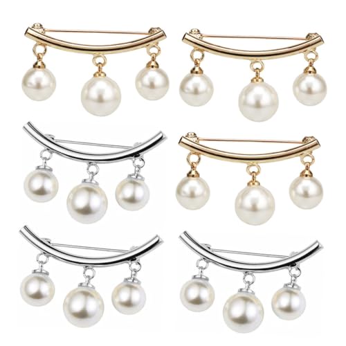 Ipetboom 6 Stück Teiliges Perlen Broschen Metall Schalhalter und Shirt Kragen Clip Eleganter Perlentropfen Anhänger Leichter Brust Pin für Damen Fixiert Seidenschals und Schützt vor von Ipetboom
