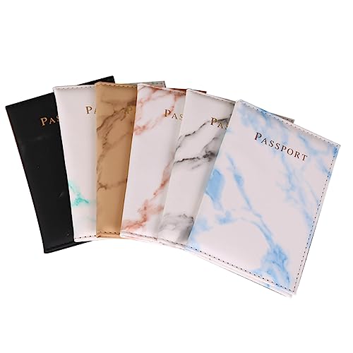 Ipetboom 6 Stück Teiliges Reisepasshülle mit Marmor Muster PU für Männer Frauen Stilvoller Pass Organizer Hellblau Bronze Rot für Reisen von Ipetboom
