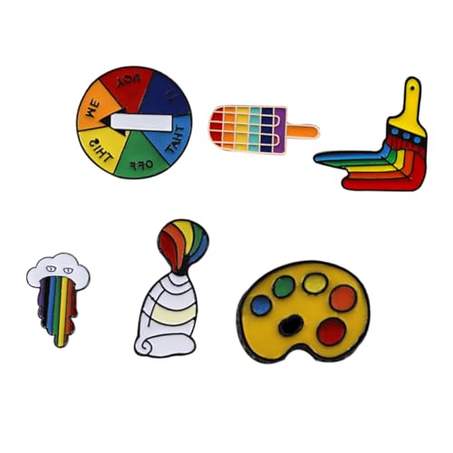 Ipetboom 6stücke Bunte Metallbrosche Witzige Brosche Lustige Kleidungsbrosche Farbenfrohe Metallbrosche Kreative Kleine Brosche Für Taschen Und Jeans Farbe Pinsel Palette Plattenspieler von Ipetboom