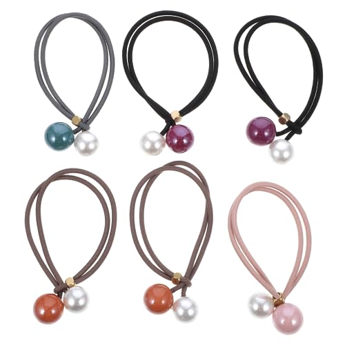 Ipetboom 6st Perle Haargummi Pferdeschwanzhalter Für Mädchen Haarschmuck Haarkreisband Perlenhaarkreis Kopfbedeckung Für Damen Dehnbare Haargummis Zöpfe Fräulein Stoff Weiß Armband Haarring von Ipetboom