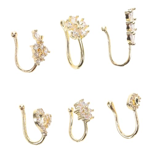 Ipetboom 6Stücke Verstellbare Clip Nasenstecker mit Zirkonia nicht Durchdringender Nasenschmuck Herz Stern und Mondform für Damen und Herren Modischer Fake Nasenring von Ipetboom