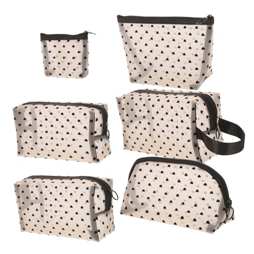 Ipetboom 6 Stück Tragbare Kosmetiktaschen mit Herzmotiv und Reißverschluss Kleine Schminktaschen aus Netzstoff für Damen Make Up Organizer für Reisen Kompakt und Leicht für Unterwegs von Ipetboom
