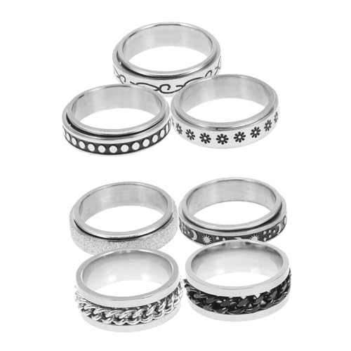 Ipetboom 7 Stück Teiliges Drehbare Titanstahl Ringe Herren Anxiety Schmuck Punk Stil Belastungsreduzierend Modisch Robust für Alltag und Besondere Anlässe von Ipetboom