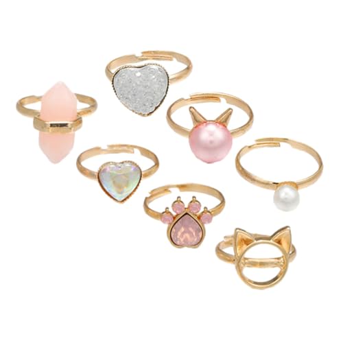Ipetboom 7 Stück Teiliges Ringe Verstellbar Niedliche Finger Schmuck für Mädchen Leichtes Material zum Partyfüller und Alltag in Zartem Goldton von Ipetboom