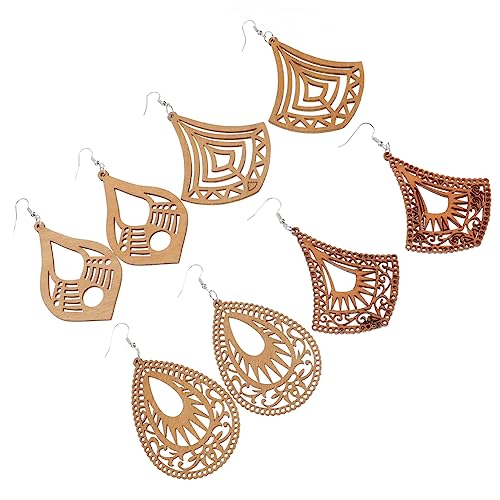Ipetboom 8 Paare Boho Holzohrringe Hollow African Dangle Earrings Leichtgewichtige Ohrschmuck für Damen Holz Ohrringe von Ipetboom