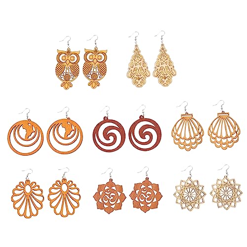Ipetboom 8 Paare Holzohrringe Set für Damen im Bohemian Stil Leichter und Hautfreundlicher Naturschmuck Perfektes Accessoire für von Ipetboom