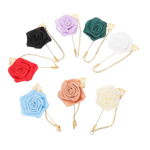 Ipetboom 8 Stück Herren Broschen Mit Rosenblumen Satin Anstecknadeln Mit Metallkette Reversstab Boutonniere Anstecknadeln Für Anzug Hochzeit Brosche Anzug Smoking von Ipetboom