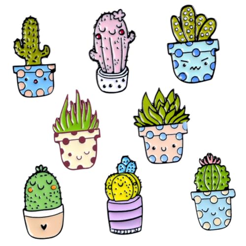 Ipetboom 8 Stück Teiliges Kaktus Broschen aus Legierung Niedliche Topfpflanzen Anstecker Cartoon Design Leicht zu Tragen Vielseitig Kombinierbar Dekoration für Kleidung und Rucksack von Ipetboom