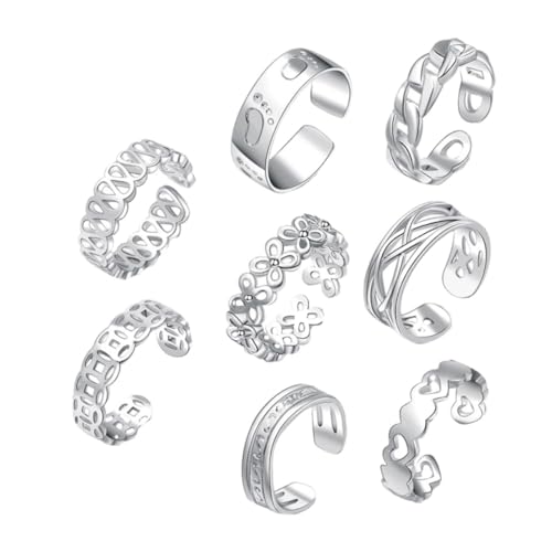 Ipetboom 8 Stück Teiliges Silberfarbene Zehenringe für Damen Verstellbare Fußringe mit Knöcheldesign Sommerlicher Schmuck für Strand und Alltag Eleganter Modeschmuck von Ipetboom