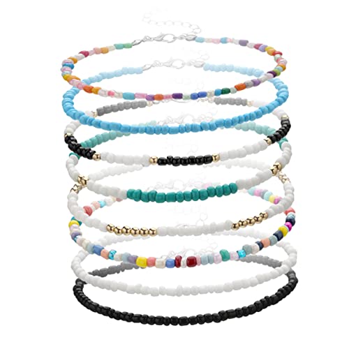 Ipetboom 8 Stücke Bunte Perlen Fußkettchen für Mädchen Einstellbare Knöchelarmbänder Stilvolle Sommer Fußschmuck für Strandpartys und Festivals von Ipetboom