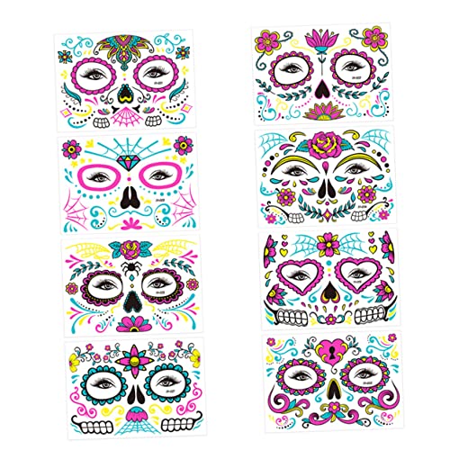 Ipetboom 8blätter Halloween Glow in The Dark Gesichtstattoos Temporäre Hautfreundliche Aufkleber Für Kostümpartys Und Tag Einfache Anwendung Und von Ipetboom