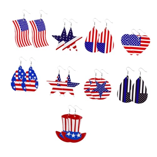 Ipetboom 9 Paare Teiliges Amerikanisch Inspirierte PU Ohrringe mit Wasserfall Design Leicht und Langlebig Independence Day Schmuck für Damen Geeignet für Partys und Alltag von Ipetboom