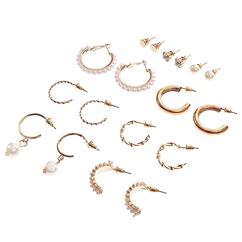 Ipetboom 9 Paare Teiliges Ohrringe Set Damen Perlen Ohrstecker und Creolen Leicht Elegant Komfortabel für Alltag und Party Mädchen Schmuck von Ipetboom