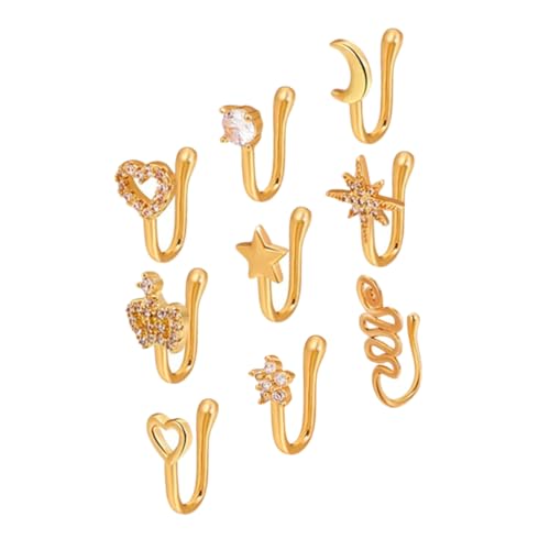 Ipetboom 9 Stück Teiliges Fake Nasenring U Förmige Kupfer Nasenmanschette Piercing für Frauen Leichter Nasenschmuck Modisch für Festival Party Alltag von Ipetboom