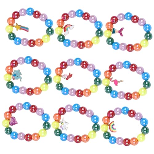 Ipetboom 9 Stück Teiliges Kinderarmband mit Bunten Regenbogen Perlen Handgefertigter Modeschmuck Langlebig und Attraktiv für Mädchengeburtstag und Freundschaft Vielseitig Einsetzbar von Ipetboom