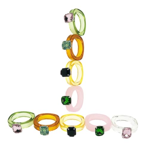 Ipetboom 9Stücke Acrylringe mit Edelstein Kreative und Einzigartige Schmuckstücke für Damen Bunte Robuste Fingerringe im für Langlebigen von Ipetboom
