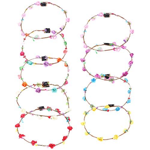 Ipetboom 9stücke Leuchtende Blumen-stirnbänder Party-kopfschmuck Für Damen Und Mädchen Gemischte Farben Blumenkranz-stirnband Für Hochzeit Weihnachten Geburtstag von Ipetboom