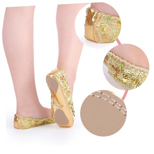 Ipetboom Anti rutsch Pailletten Tanzschuhe Gold Runde Sohle Latein Ballett Gymnastik Praktisch Schmerzreduzierend Robust Elastisch für Ballett Bauchtanz Pilates Yoga von Ipetboom