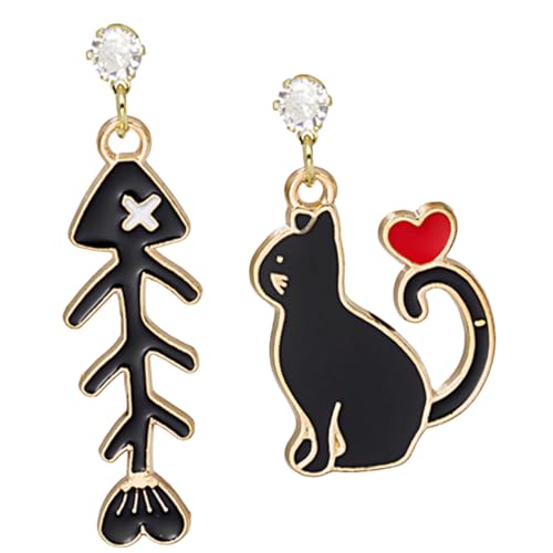 Ipetboom Asymmetrische Cat Fishbone Ohrringe Damen Hängend Legierung Hautfreundlich Modisch für Frauen Geburtstag von Ipetboom