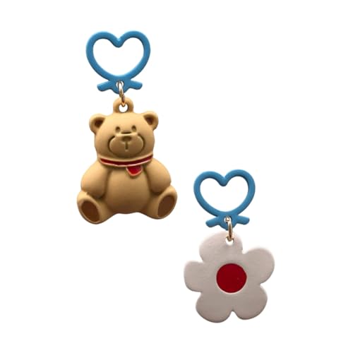 Ipetboom Asymmetrische Ohrstecker Damen Cartoon Bär Blume Blaue Herzform Frühling Sommer Modeschmuck Kreative Stilvolle Langlebige Ohrringe für Frauen und Mädchen von Ipetboom