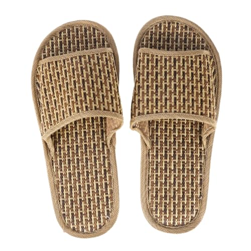 Ipetboom Atmungsaktive Bambus Sandalen Damen Sommer Offene Zehen Hausschuhe Geflochtene Leichte Pantoletten Komfortable Slippers für Strand und Zuhause Khaki von Ipetboom
