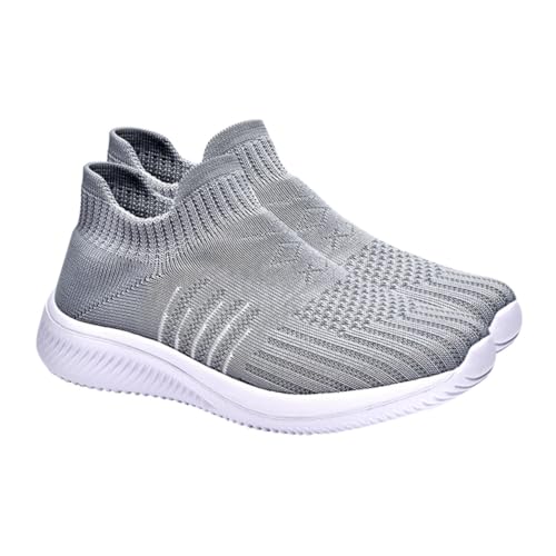 Ipetboom Atmungsaktive Damen Sneaker mit Elastischer Sohle rutschfest Leichter Slip Freizeitschuh für Jahreszeiten Bequemes Gehen und Reisen Graue Mesh Oberfläche von Ipetboom