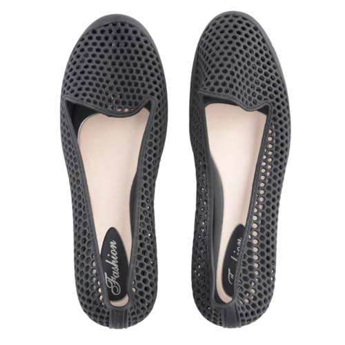 Ipetboom Atmungsaktive Leichte PVC Strandschuhe mit Flacher Sohle Hohlem Design Langlebig und für Damen und Herren für Strand Reisen und Freizeit Schwarz von Ipetboom