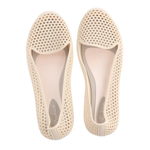 Ipetboom Atmungsaktive Leichte PVC Strandschuhe mit Hohlem Design Flache Bequeme Freizeitschuhe für Damen und Herren für Sommer Urlaub und Outdoor Aktivitäten Farbe Apricot von Ipetboom