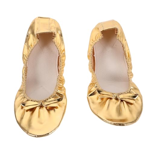 Ipetboom Ballerina Schuhe Damen Ballet Flats Gold Glänzend Flexible Softsohle Vielseitig Für Bauchtanz Ballett Yoga Leicht Und Tragbar von Ipetboom