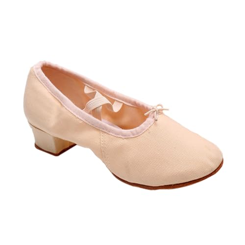 Ipetboom Ballettschuhe Damen mit Niedrigem Absatz Weiche Wildledersohle Elastisches Band rutschfest Langlebig für Ballett Tanz und Bühnenauftritte Apricot von Ipetboom