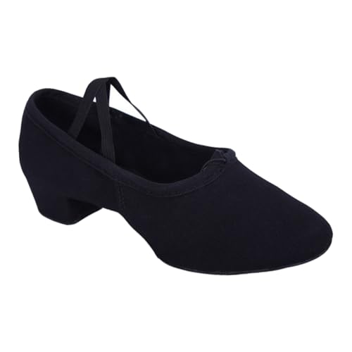 Ipetboom Ballettschuhe mit Elastischem Riemen und Rutschfester Ledersohle Weiche Canvas Ballettschläppchen für Damen für Bühne Yoga und Professionelle Tanzaufführungen Schwarz von Ipetboom