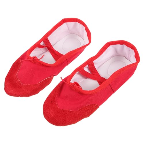 Ipetboom Ballettschuhe mit Rutschfester PU Ledersohle Elastischem Band Glänzendem Design Weiche Tanzschläppchen für Erwachsene Geeignet für Yoga Ballett Jazz und Rot von Ipetboom