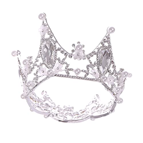 Ipetboom Barock Haarreif Strass Braut Tiara mit Funkelnden Kristallen Weiße Perlenblüten Krone Königliches Haarschmuck Accessoire für Hochzeit Fotoshooting und Festliche Anlässe von Ipetboom