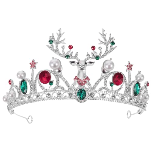 Ipetboom Barocke Weihnachtskrone: Tiara mit Hirschgeweih und Strasssteinen aus Kunstperlen – Weihnachts-Brautkopfschmuck – Haarschmuck für Damen für Partykostüme von Ipetboom