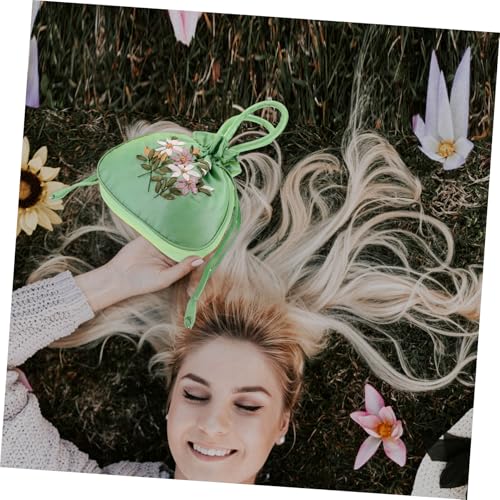 Ipetboom Bestickte Mutterhandtasche Handtasche Mit Kordelzug Bestickte Geldbörse Sticked Blumen Geldbeutel Kleine Blumenhandtasche Sticked Draw Handtasche -handtasche Samt Grün von Ipetboom