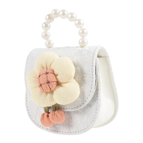 Ipetboom Blumen Umhängetasche für Mädchen Süße PU Handtasche mit Perlengriff und Blumenmuster für Reisen Freizeit und Besondere Anlässe von Ipetboom
