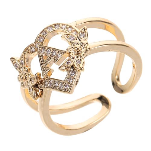 Ipetboom Blumen-buchstabenring Knöchelring Öffnen Buchstabenringe Ring Mit Buchstaben-statement Name Anfangsklingel Daumenringe Anfangsbuchstabenring Frauen-anfangsring Kupfer Golden von Ipetboom