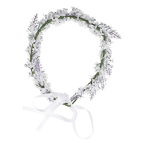 Ipetboom Blumenhaarkranz blaue Haargummis Stirnband Hochzeit Blumengirlande Tiara Haarband Stirnband floraler Kopfschmuck Mädchen Kranz Haarkrone Kopfbedeckung Fräulein Weiß von Ipetboom