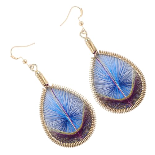 Ipetboom Boho Ethno Ohrringe Damen Handgeflochtene Ohrhänger mit Pfauenfeder Design Farbintensiv in Saphirblau Leichter Kreativer Schmuck für Alltag und von Ipetboom