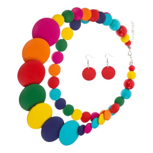 Ipetboom Boho Mehrlagige Holzperlen Halskette Afro Stil Ethnischer Schmuck für Damen und Herren Bunte Geometrische Holzscheiben Anhänger Modische Lange Kette für Alltag und Party von Ipetboom