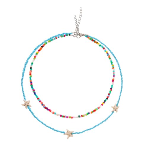 Ipetboom Boho Mehrreihige Perlenkette Damen Bunte Doppel Layer Halskette Strand Schmuck für Frauen und Mädchen Sommerliche Leichte Kunststoffkette von Ipetboom